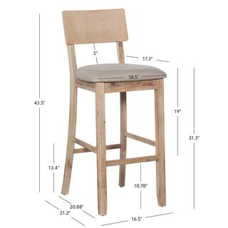 Linon Home Decor Rodman Greywash Barstool with Padded Grey Linen Cotton Seat 017102GWSH01U