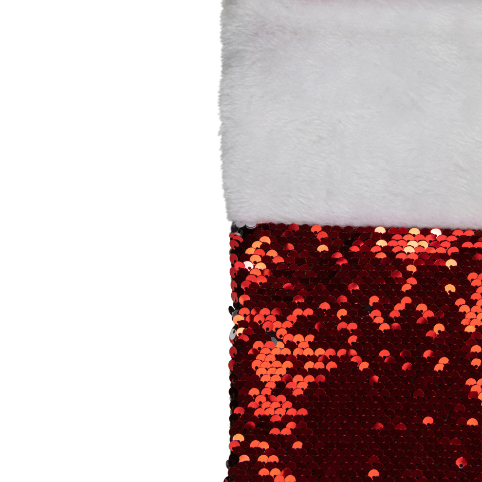 19 quotRed and Silver Sequin Christmas Stocking With White Faux Fur Cuff   Modern   Christmas Stockings And Holders   by Northlight Seasonal  Houzz