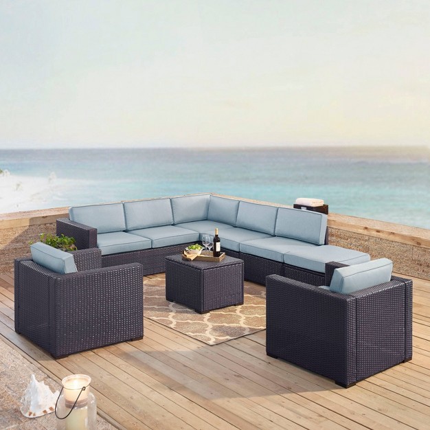 Biscayne 7pc Outdoor Wicker Sectional Set Mist Crosley