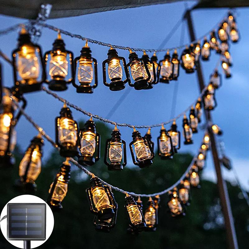 Solar Retro Kerosene Led String Fairy Light Led Eid Mubarak Ramadan Decorative String Lights Muslim Islam Party Navidad Decor