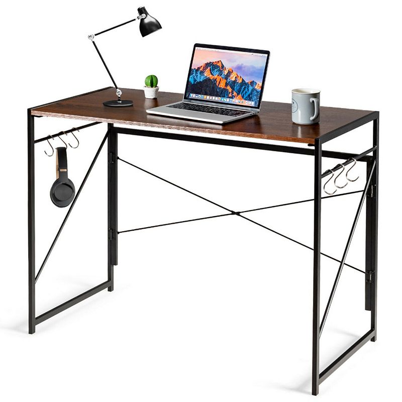 Folding Computer Desk Writing Study Desk Home Office with 6 Hooks