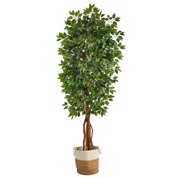 7.5' Artificial Deluxe Ficus Tree with Handmade Jute and Cotton Basket