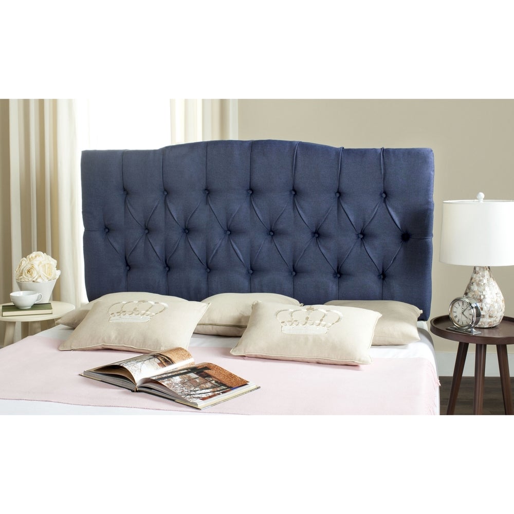 SAFAVIEH Axel Navy Linen Upholstered Tufted Headboard (Queen) - - 11926590