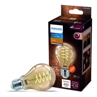 Philips 60-Watt Equivalent A19 Spiral Filament E26 Base LED Vintage Edison LED Light Bulb 2000K Amber (1-Pack) 565796