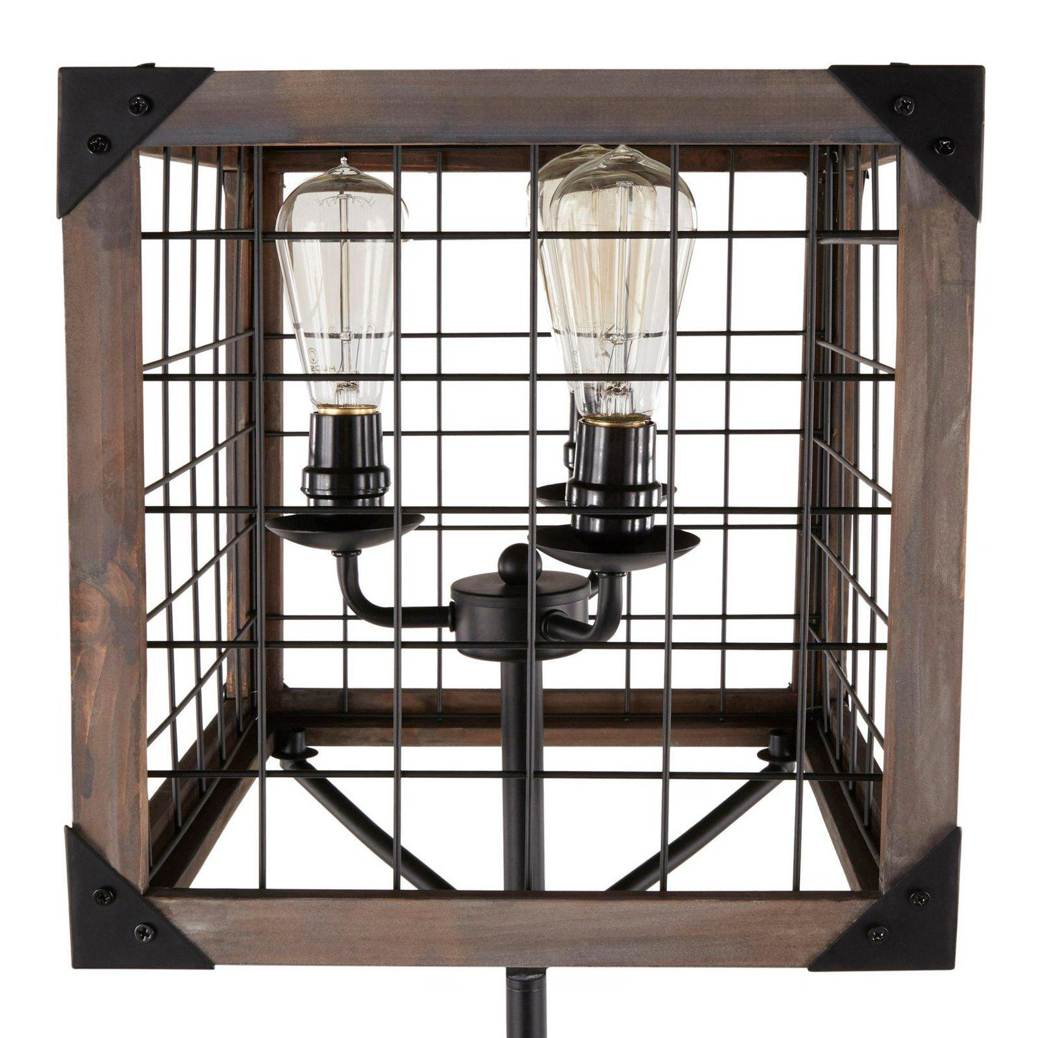 LumiSource Orleans Industrial Floor Lamp with Wooden Wire Crate Shade