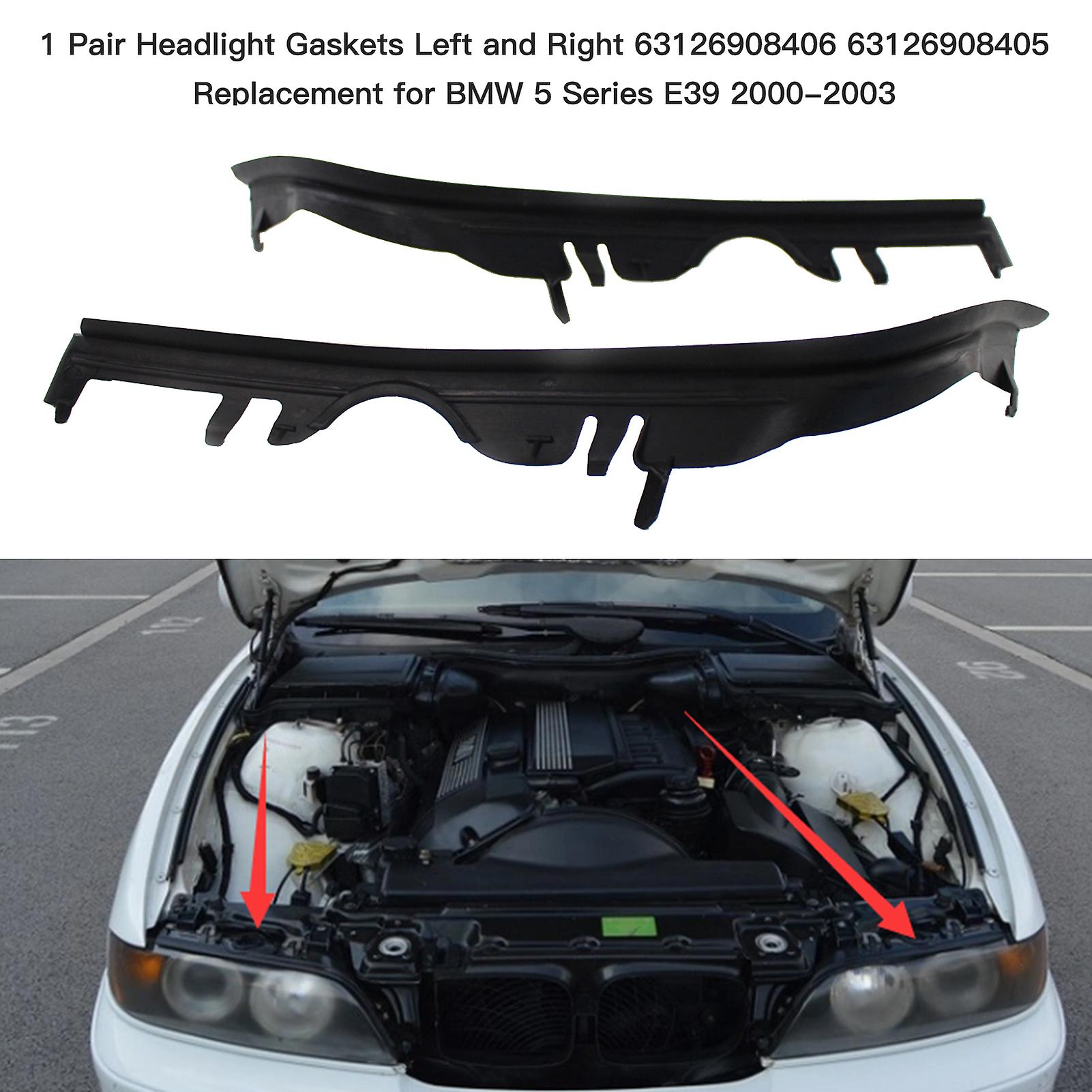 Black 1 Pair Headlight Gaskets Left And Right Replacement For Bmw 5 Series E39 2000-2003