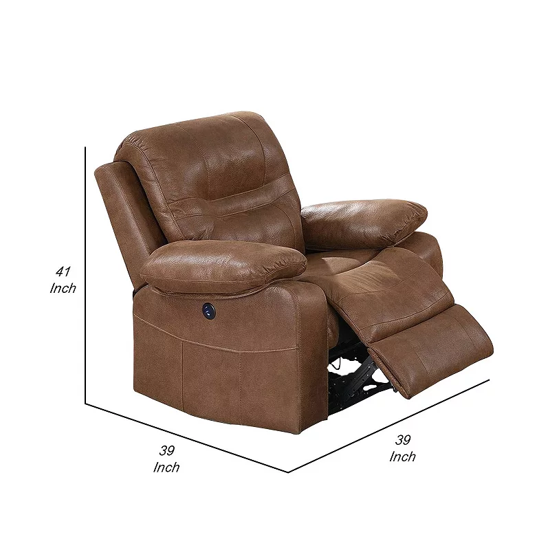 41 Inch leatherette Reclining Chair with USB Port， Brown