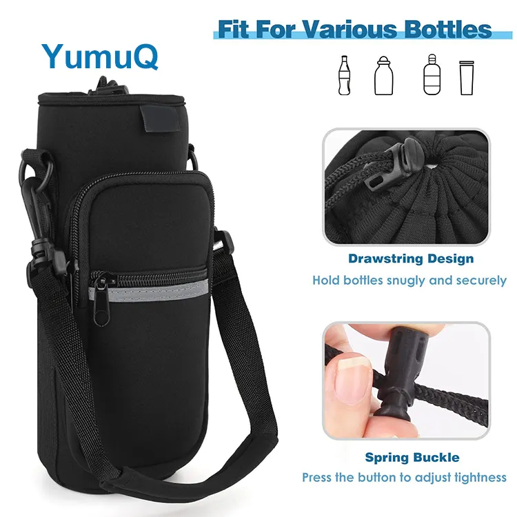 YumuQ 25 oz Neoprene Water Bottle Phone Strap Sleeve Holder With Handle For Hiking Travelling Camping