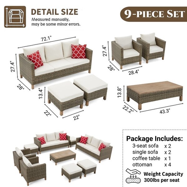 9 Piece Sectional Seating Group with Cushions