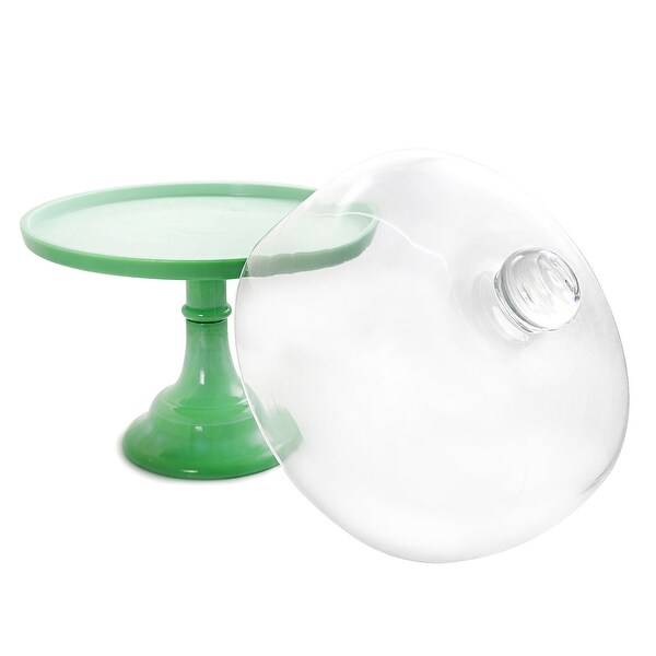 10 Inch Cake Stand with Glass Cover in Jade