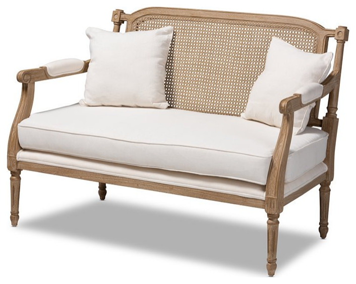 Baxton Studio Clemence Ivory Upholstered Whitewashed Wood Armchair   French Country   Loveseats   by Homesquare  Houzz