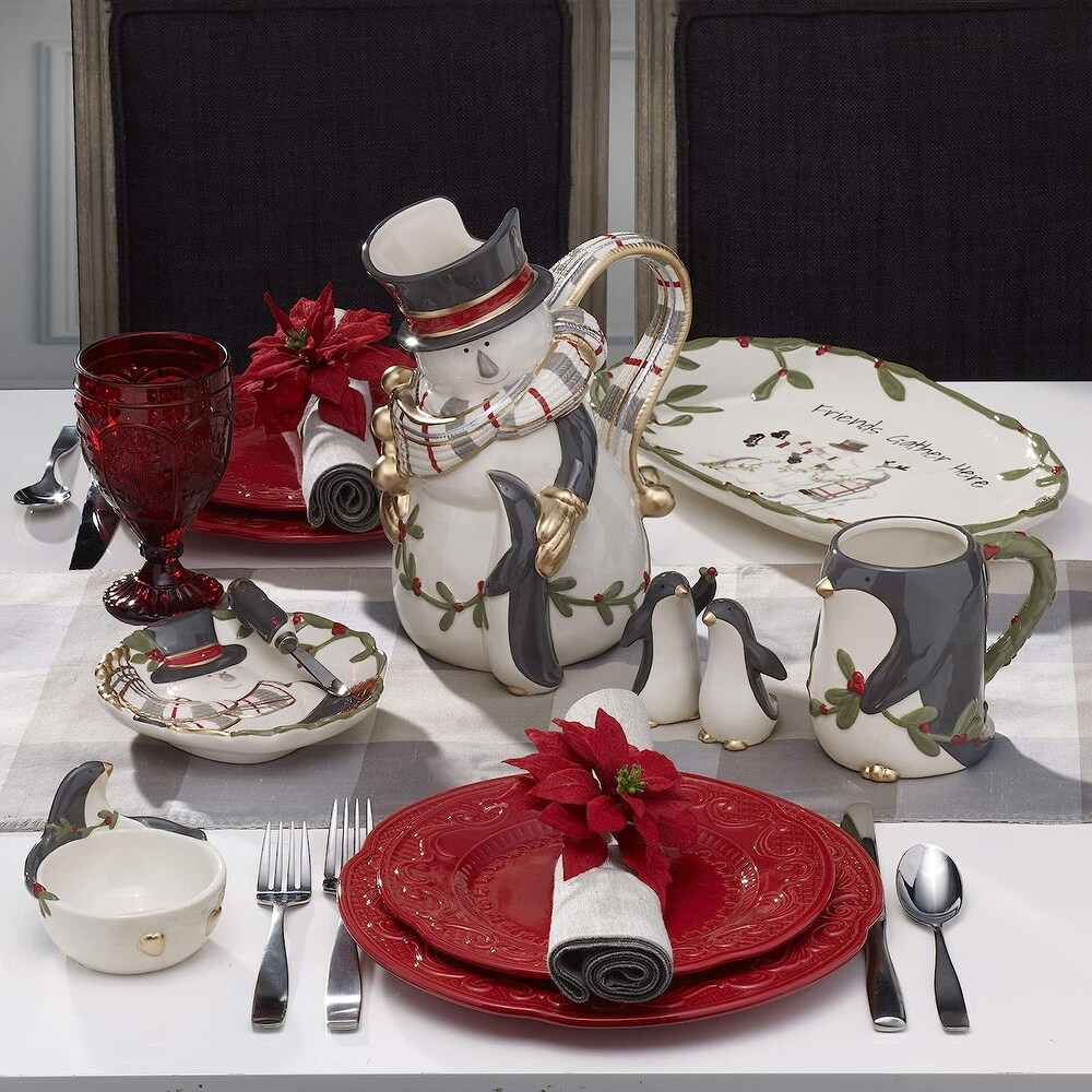 Fitz and Floyd Mistletoe Merriment Snowman Pitcher 60 Ounce   11.9\