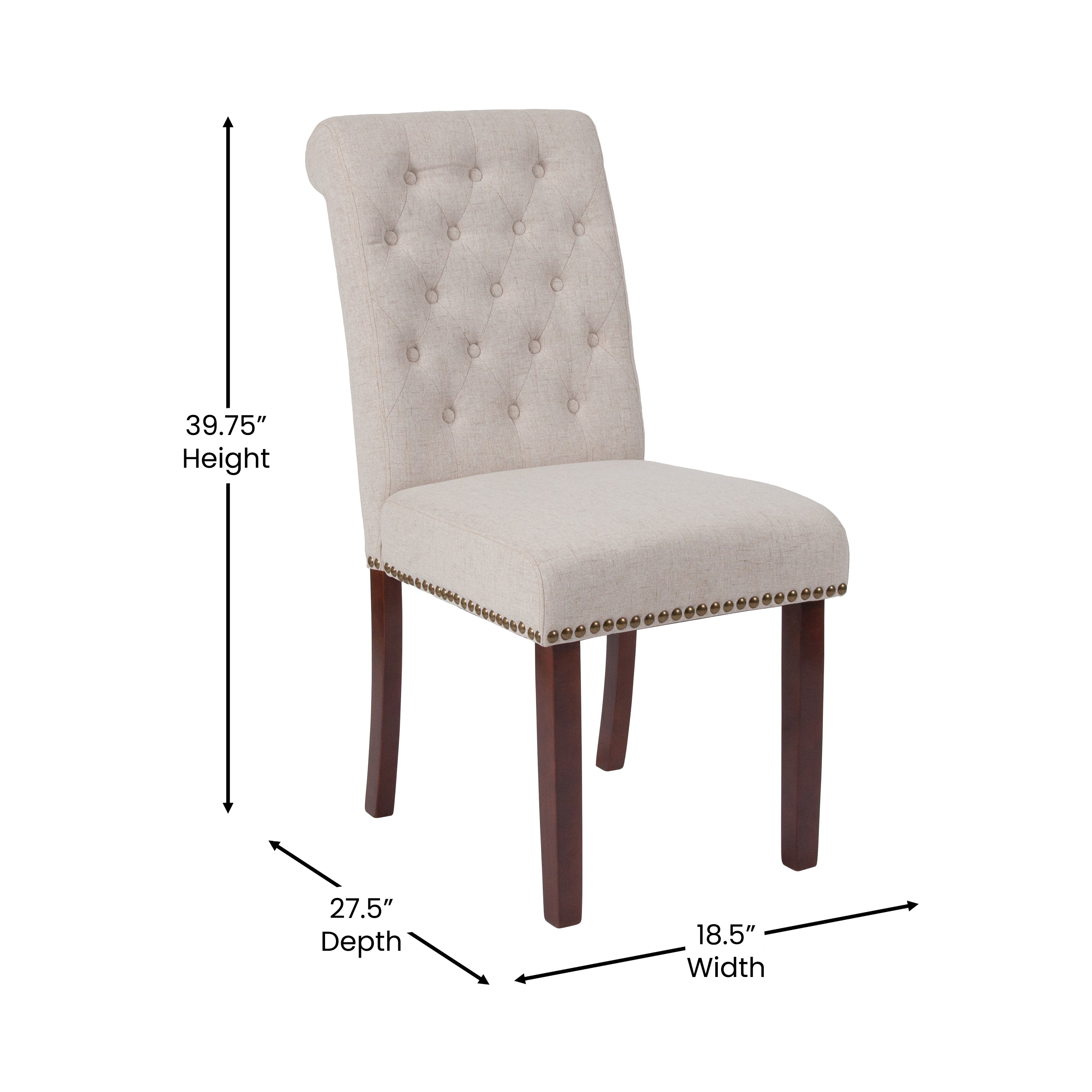 Merrick Lane Upholstered Parsons Chair with Nailhead Trim in Beige Fabric