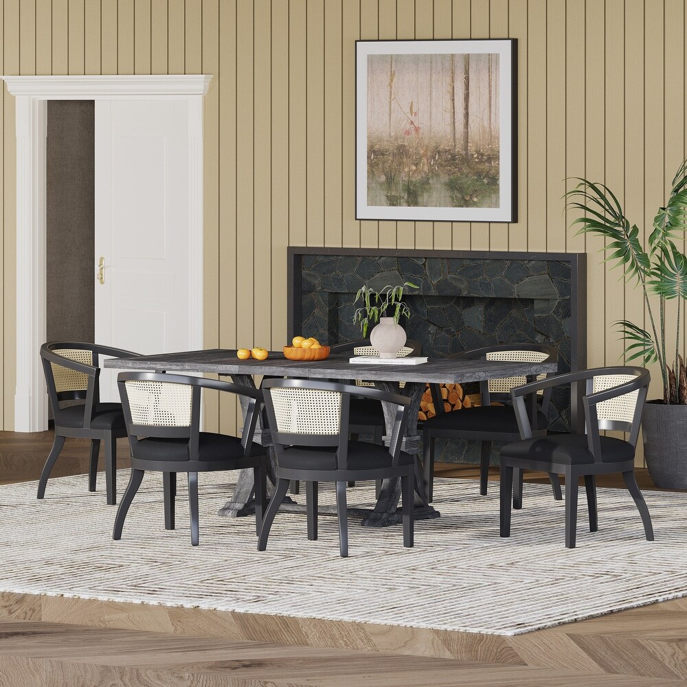 Delwood Velvet and Cane Upholstered 7 Piece Dining Set by Christopher Knight Home