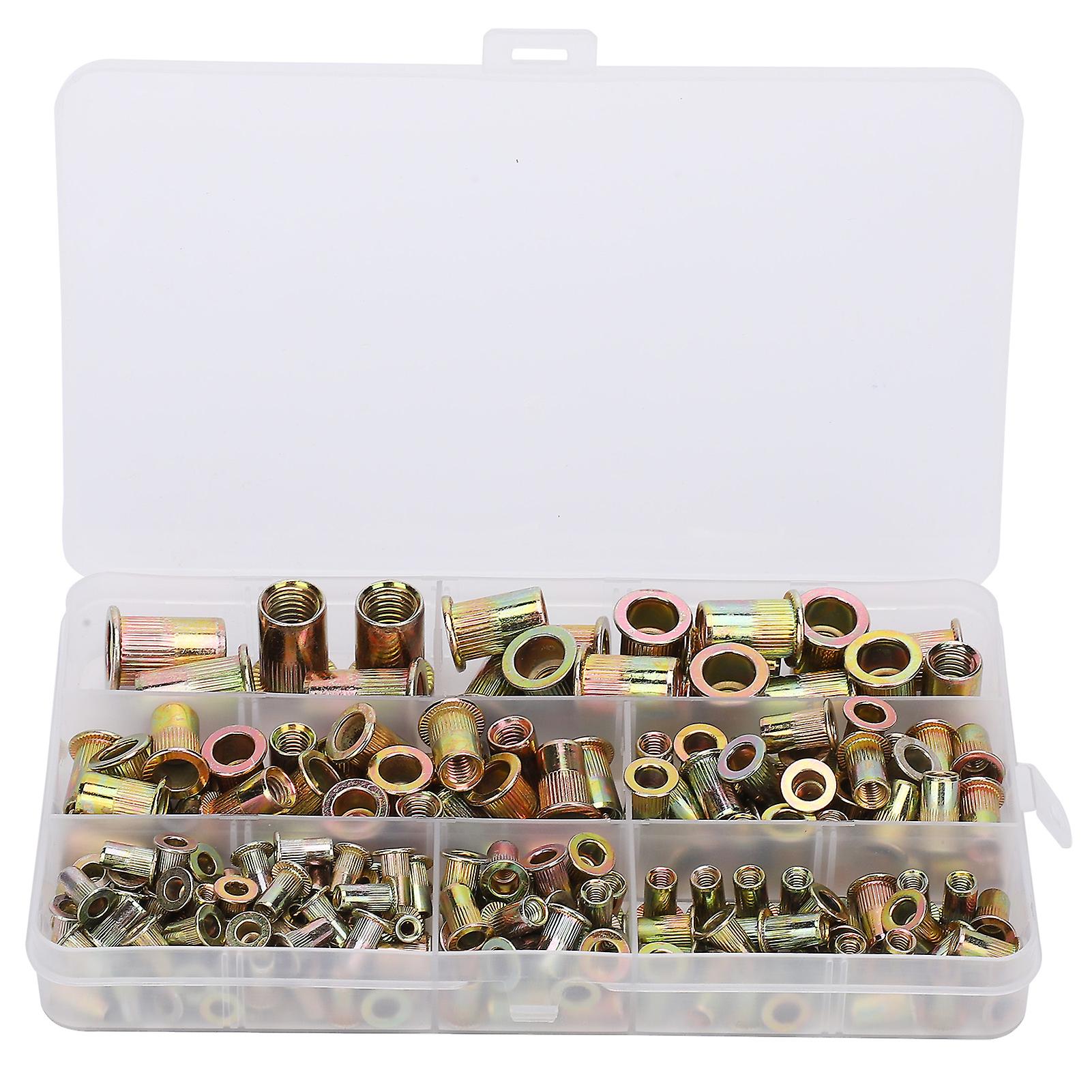 200 Pack M3-m10 Rivet Nuts Assortment Kit Flat Head Open End Threaded Insert Nutserts Assortment