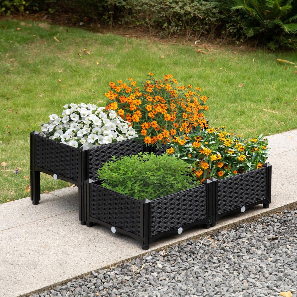 Gardenised Rattan Raised Garden Bed Flower Planter QI003892.WL