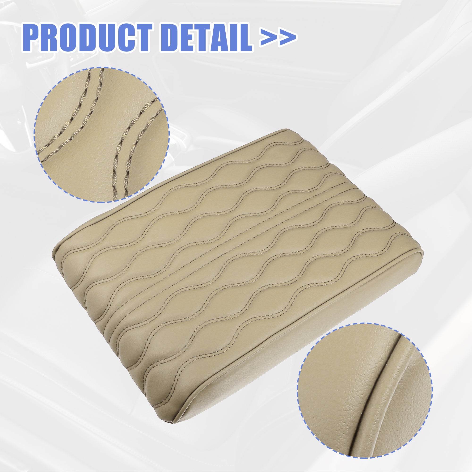 Auto Armrest Cushion Cover Center Console Box Pad Waterproof Faux Leather Cushion Pad Protector Universal Beige