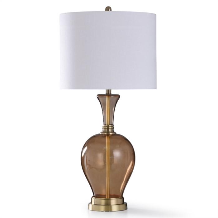 Bistro Table Lamp  Tinted Amber Glass and Antique Brass Metal