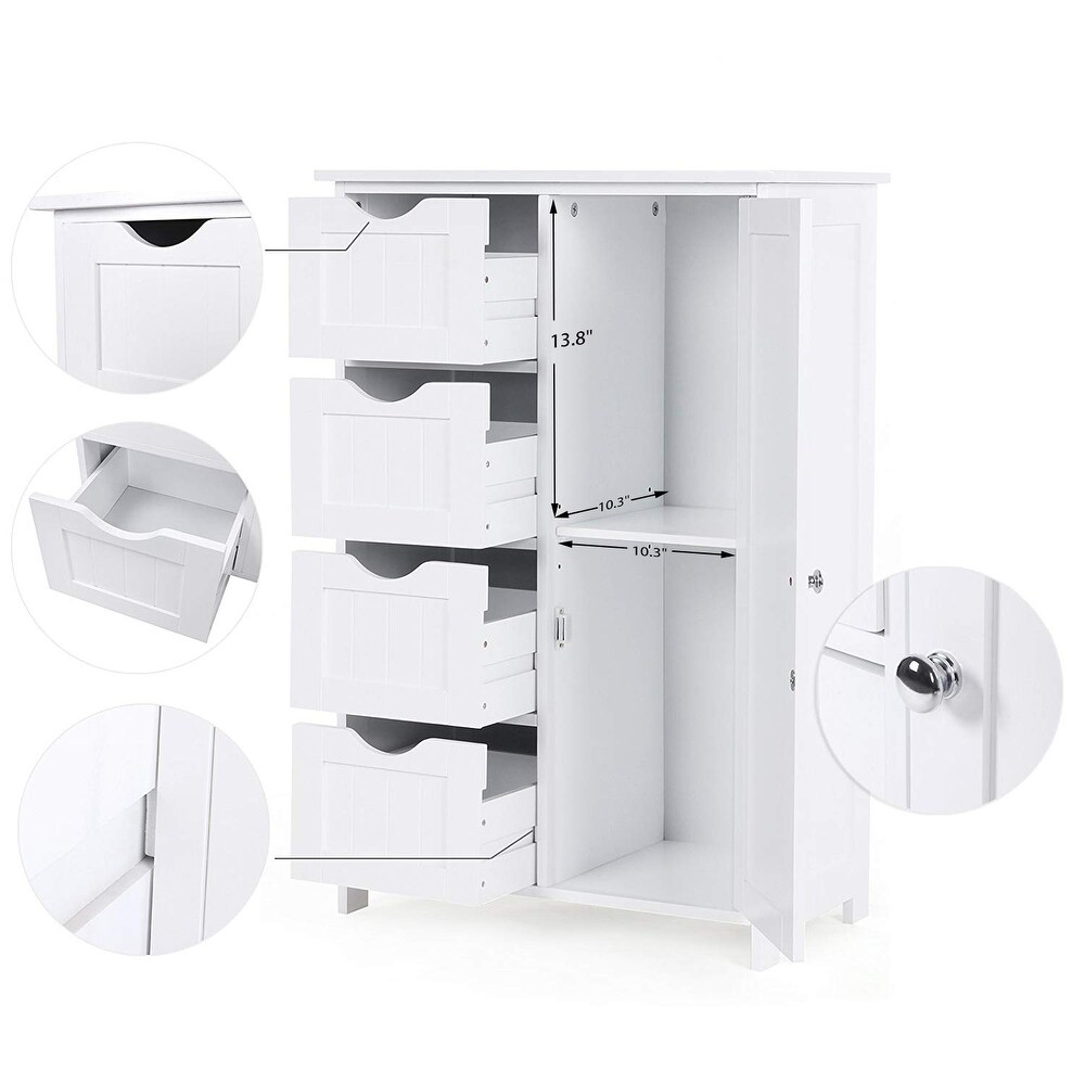 White Bathroom Storage Cabinet  Floor Cabinet with Adjustable Shelf and Drawers