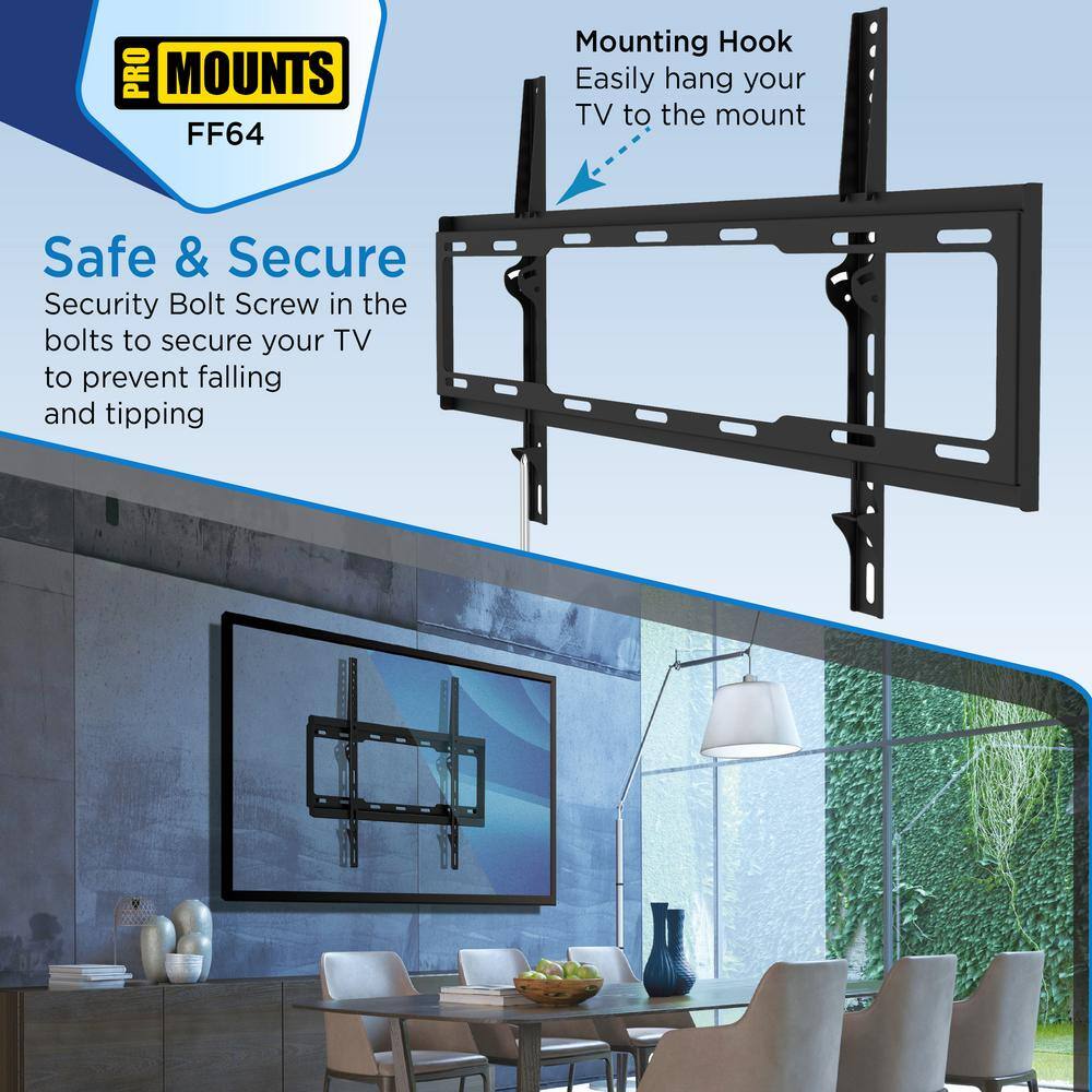 ProMounts Large Slim TV Wall Mount for 42-80 in. 165lbs. VESA 200x200 to 600x400 ff64