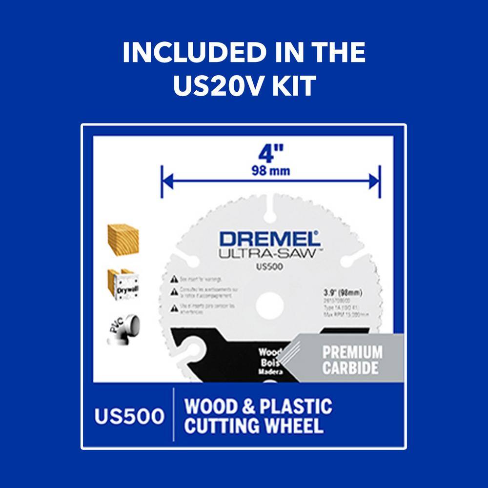 Dremel Ultra-Saw 20V MAX Cordless Compact Saw Tool with Ultra-Saw 4 in. Premium Carbide Wood and Plastic Cutting Wheel US20V02+US50001