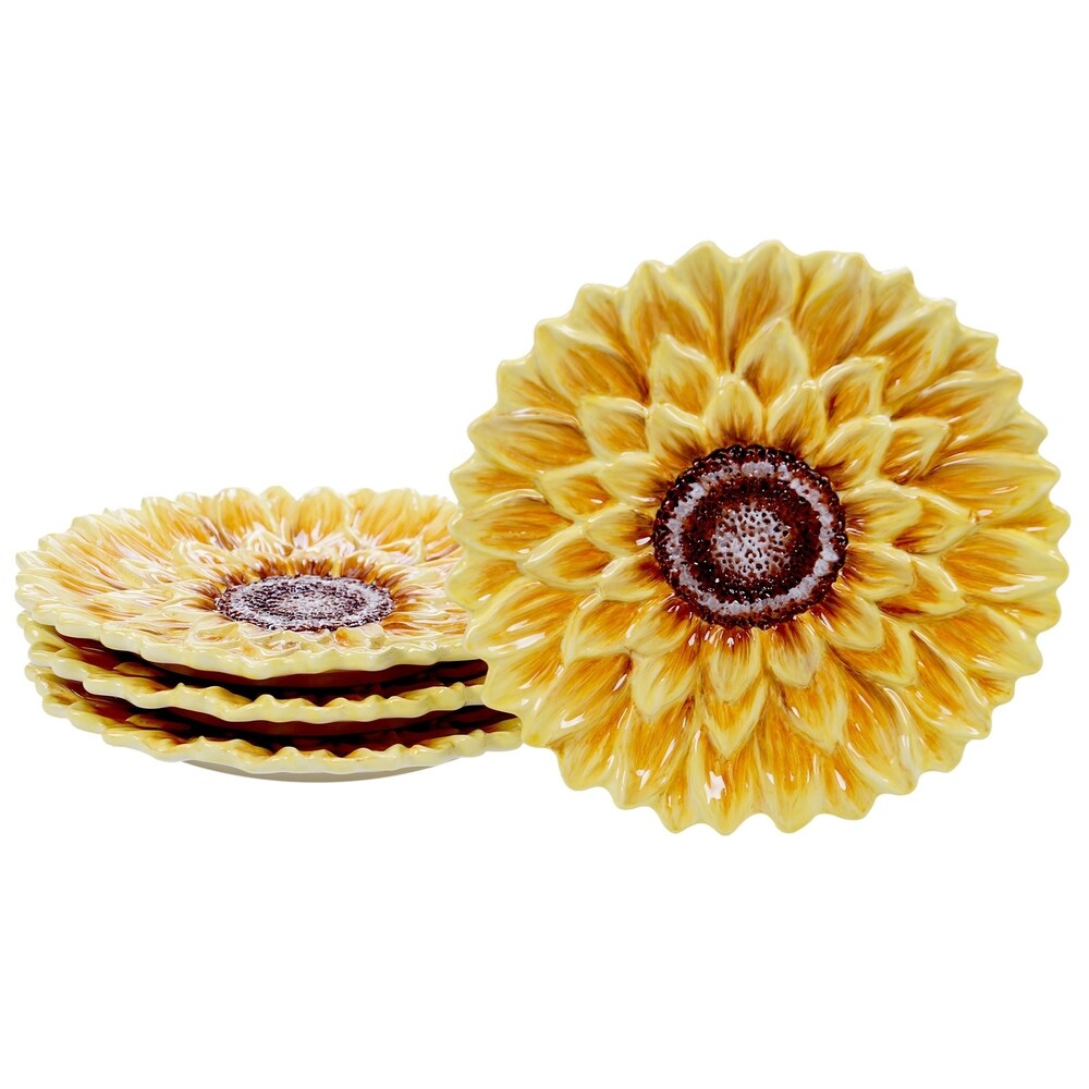 Certified International Sunset Sunflower 3 D Dessert Plates (Set of 4)