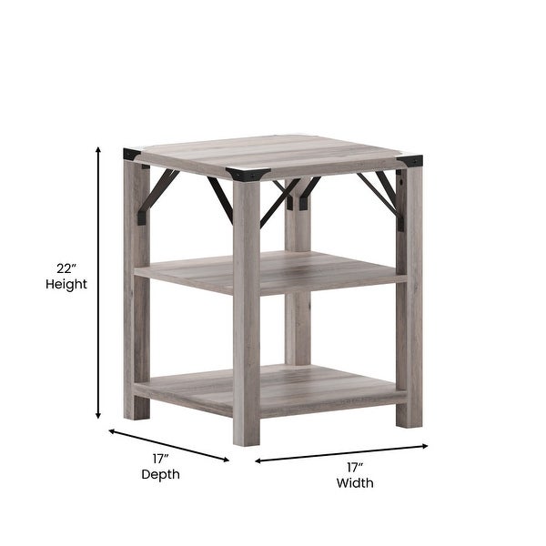 3-Tier Side Table with Metal Side Braces and Corner Caps