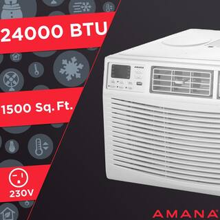 Amana 24000 BTU 230V Window AC w Remote for Rooms up to 1500 sq.ft 24-Hour Timer 3-Speed Auto-Restart Digital Display ​White AMAP242BW