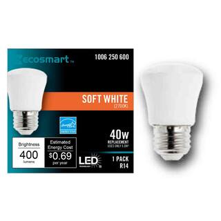 EcoSmart 40-Watt Equivalent R14 CEC Dimmable LED Light Bulb in Soft White 2700K (1-Bulb) A20R1440WT2001