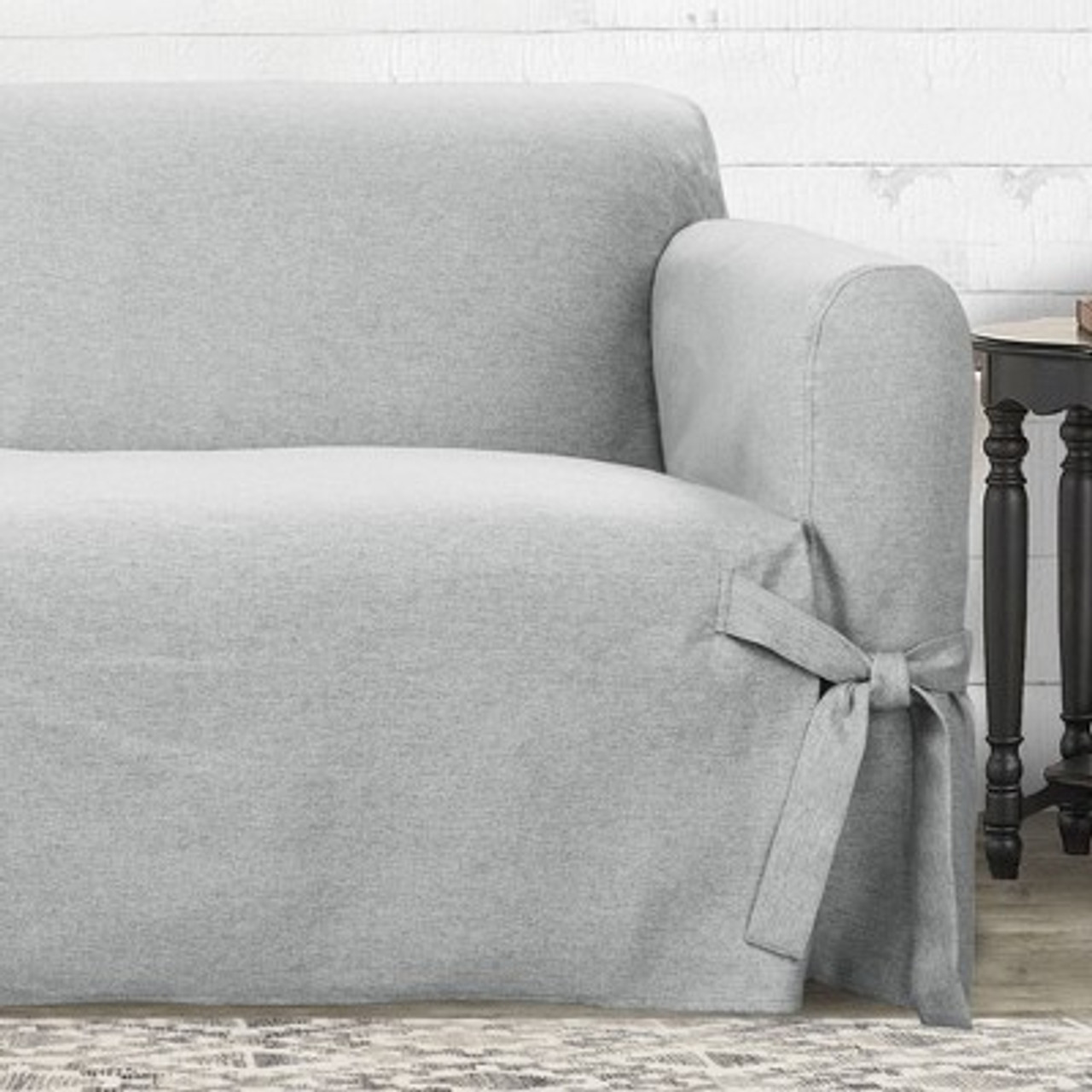 Farmhouse Basketweave Sofa Slipcover Gray - Sure Fit