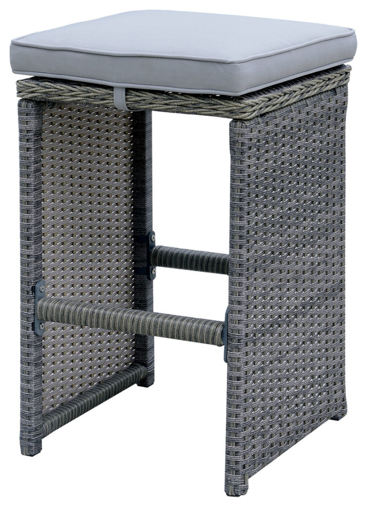 6 Piece Patio Bar Stool In Aluminum Wicker Frame And Padded Fabric Seat Gray   Tropical   Outdoor Bar Stools And Counter Stools   by Dot  ampBo  Houzz