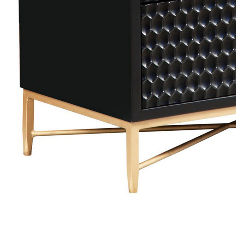 Benzara BM284293 3 Drawer Small Dresser Chest  Honeycomb Panels  Black  Gold   Contemporary   Accent Chests And Cabinets   by Uber Bazaar  Houzz