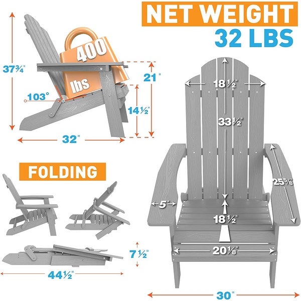 WINSOON All Weather HIPS Outdoor Folding Adirondack Chairs Outdoor Chairs Set of 4 - Overstock - 36011386