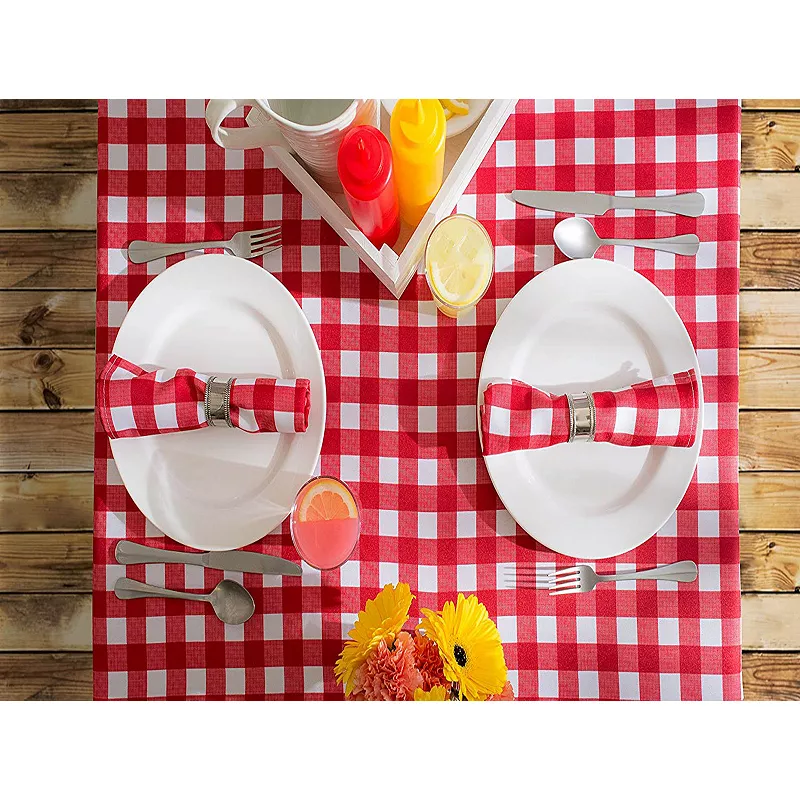 104 x 60 Red and White Checked Pattern Rectangular Tablecloth