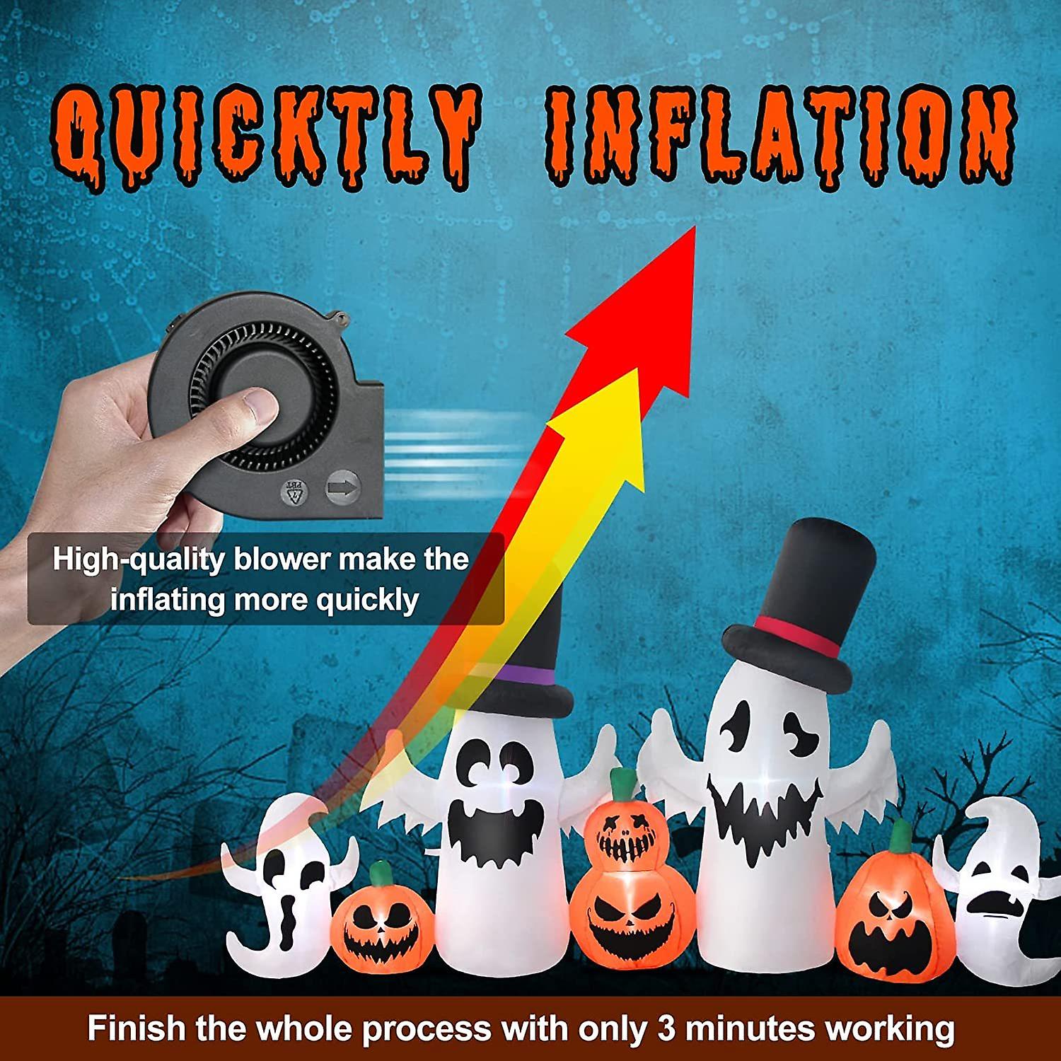 8 Ft Long Halloween Inflatable Ghosts With Pumpkins Decorations Outdoor， Ghosts Blow Up Yard Decoration Clearance With Built-in Led Lights For Party，