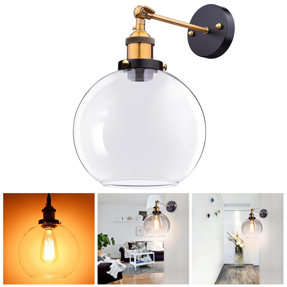 Yescom 8 in Vintage Clear Glass Globe Shade Wall Lamp 1 Light