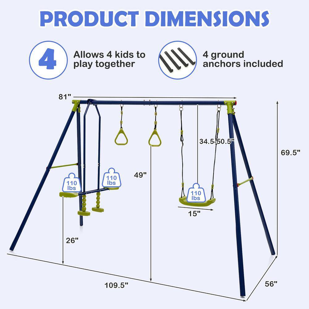 Gymax 440 lbs. Swing Set 3-in-1 Kids Swing Stand with Swing Gym Rings Glider for Backyard GYM10811