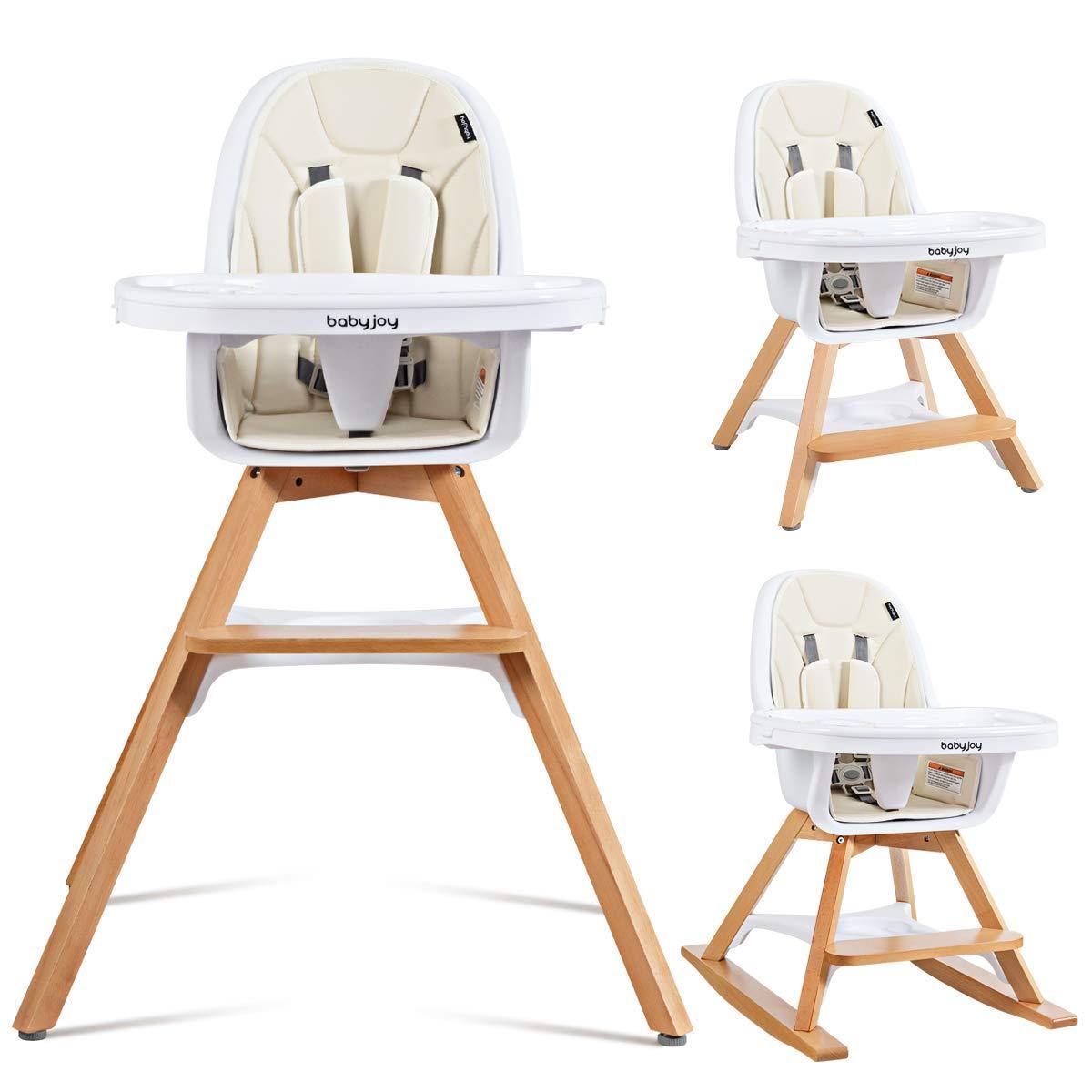 BABY JOY 3 in 1 High Chair, Baby Eat & Grow Convertible Wooden High Chair/Rocking Chair/Booster Seat/Toddler Chair