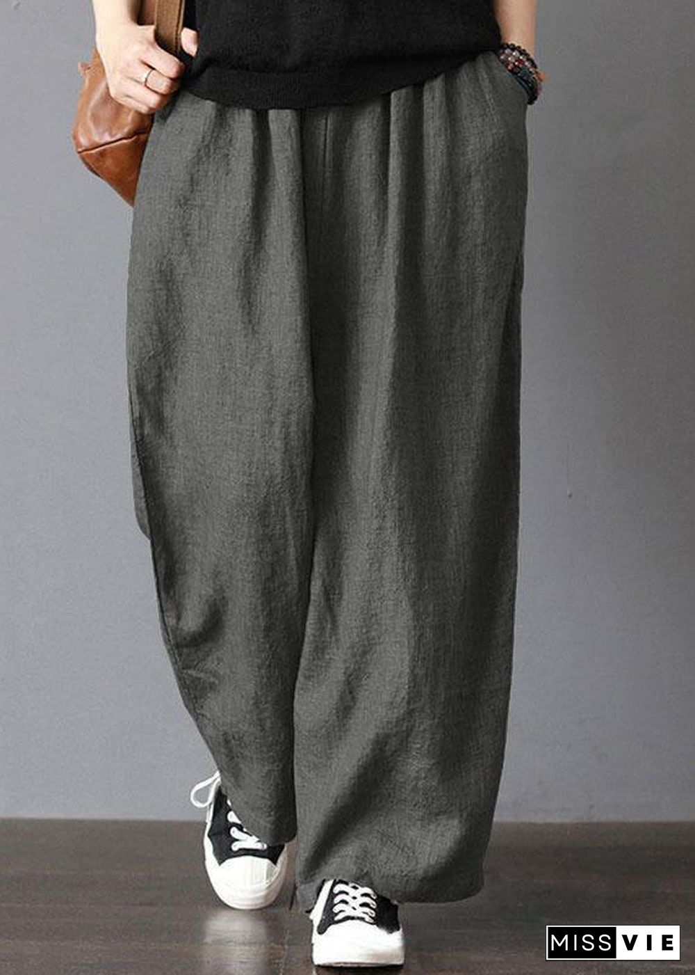 Women High Elastic Waist Loose Solid Wide Leg Pants