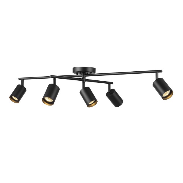 5 light Matte Black Track Lighting With Center Swivel Bar With Pivoting Shades Globe Electric