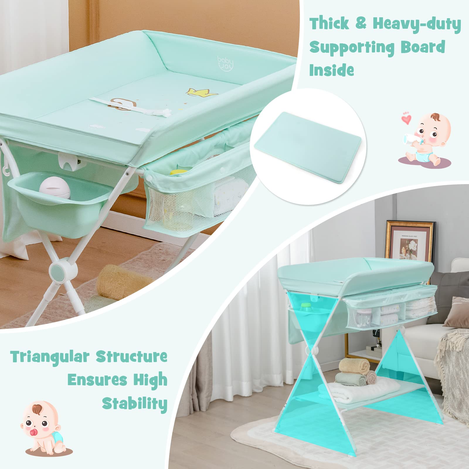 Costzon Baby Changing Table, Portable Folding Diaper Changing Station with Wheels