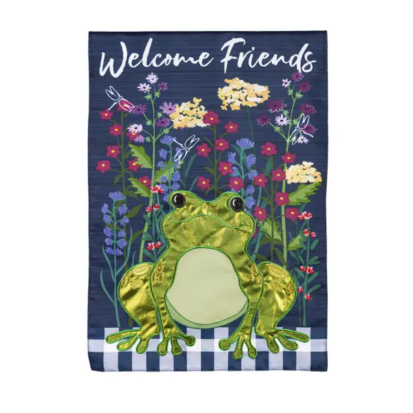 Evergreen Enterprises Whimsical Frog Garden Applique Flag