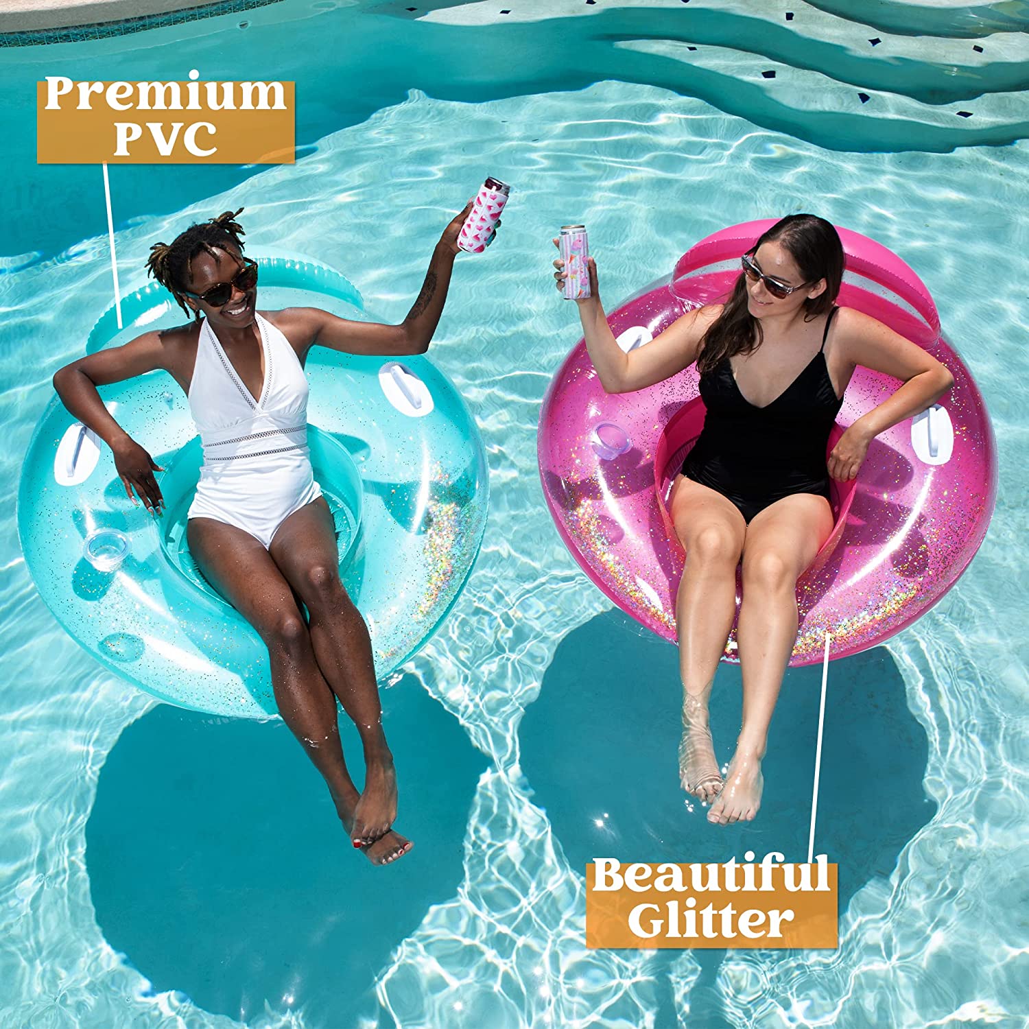 Clearance - Inflatable Pool Lounger with Glitters, 2 Pcs