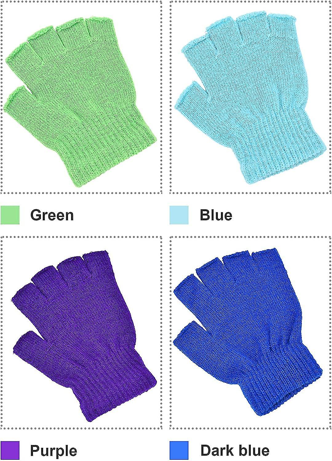 4 Pairs Fingerless Gloves Half Finger Mittens Winter Solid Color Knitted Typing