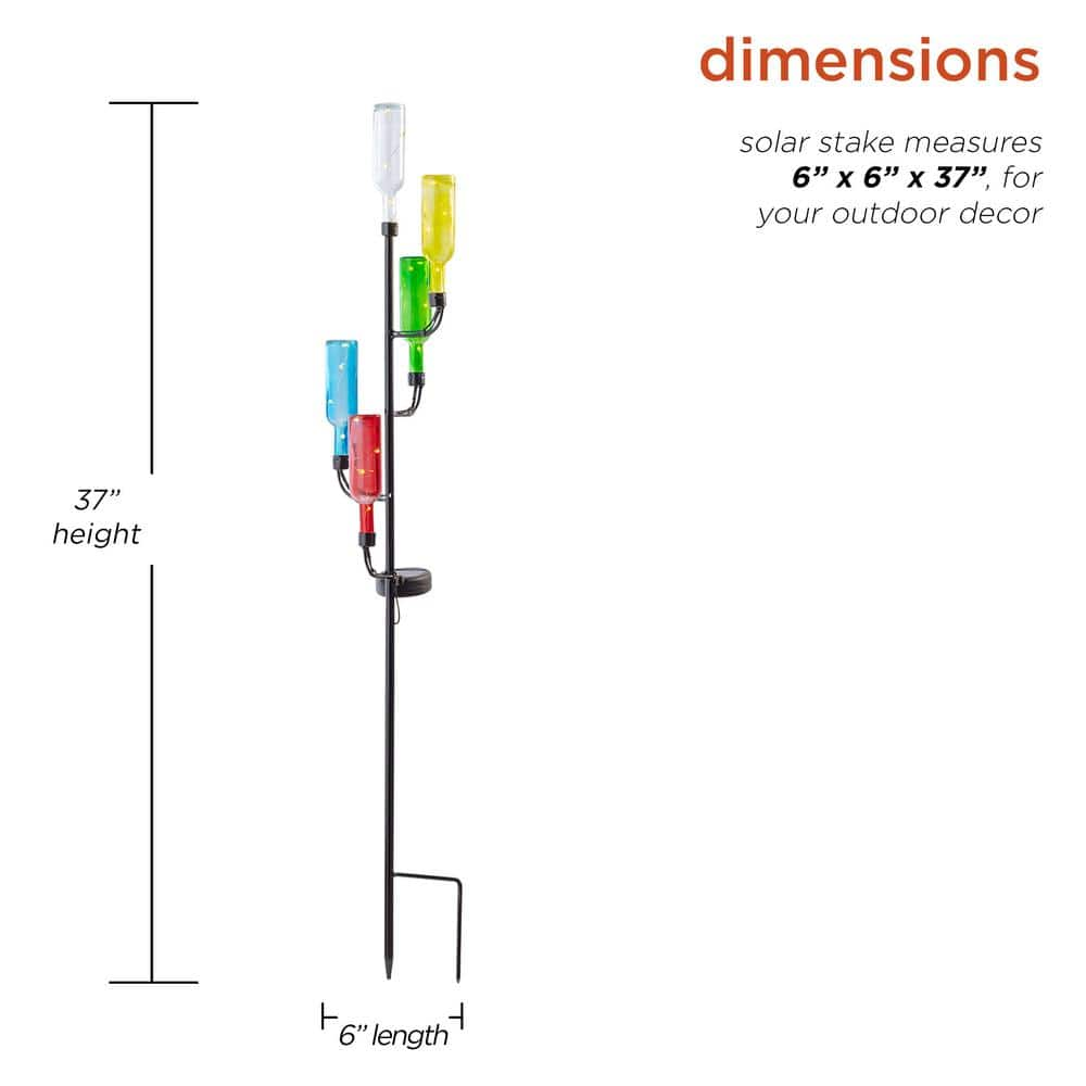 Alpine Corporation 37 in. Tall Outdoor Solar Glass Bottle Tree Stake LED Solar Stake QTT504SLR