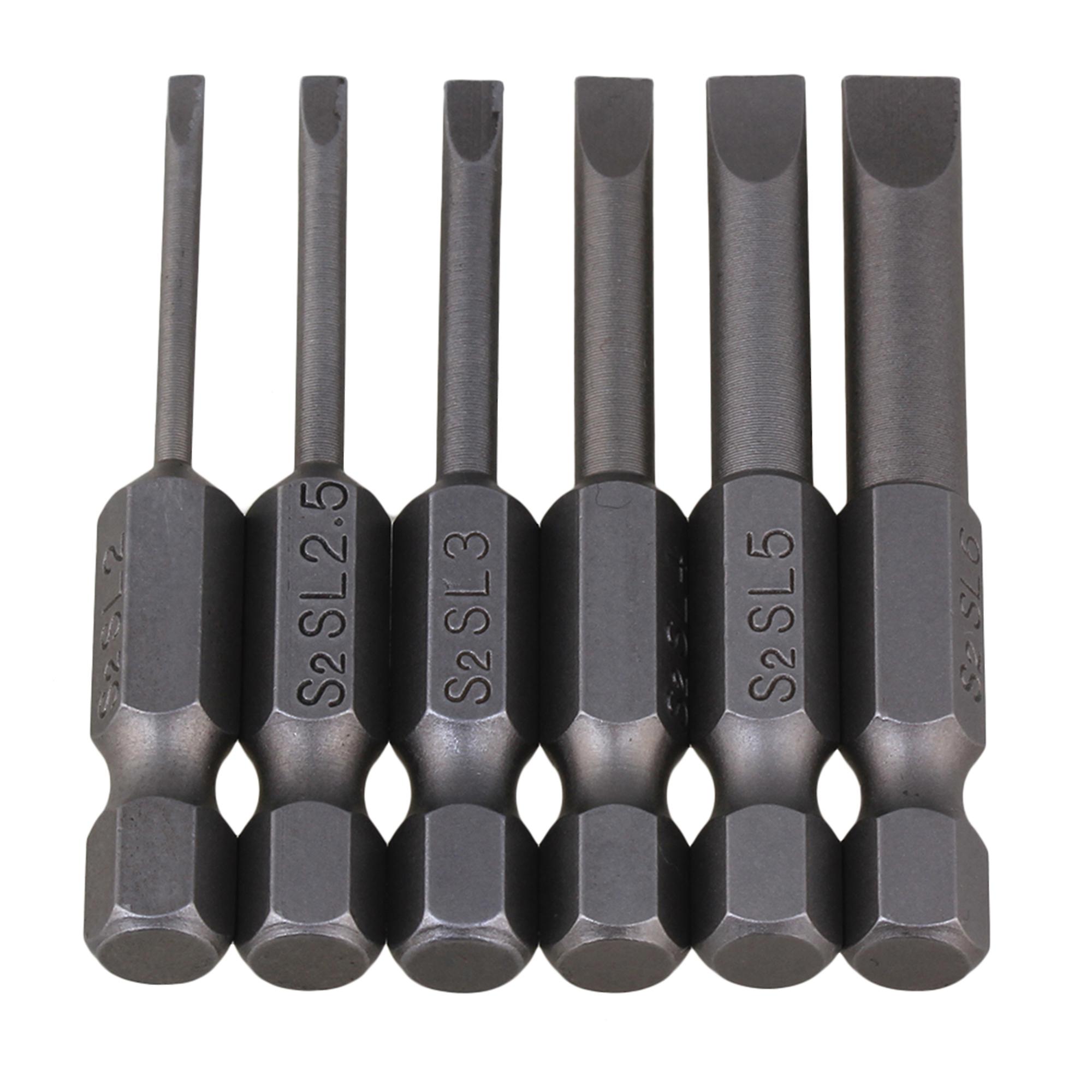 6PCS 6.35mm Hex Shank Flat Head Screwdriver Bits Slotted Grey