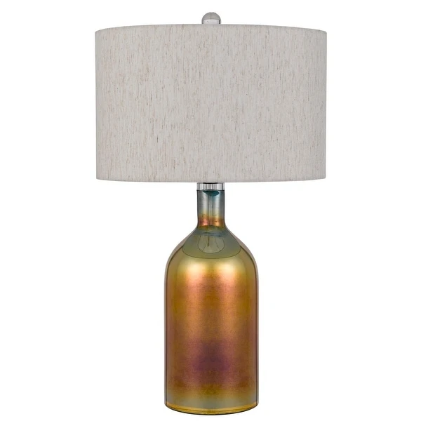 28 Inch Glass Bottle Table Lamp， Drum Shade， Dimmer， Bronze