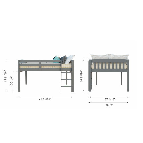 Yes4wood Elbrus Grey Low Loft Bed with Storage  Sp...