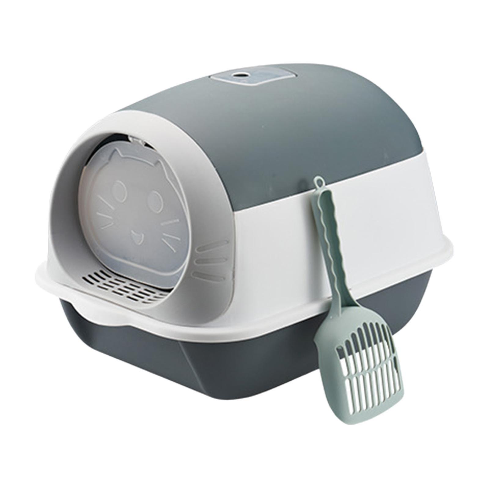 Hooded Cat Litter Box Fully Enclosed Cat Toilet Kitten Potty For Indoor Cats Grey Color White