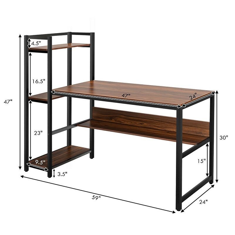 59-Inch Computer Desk Home Office Workstation 4-Tier Storage Shelves